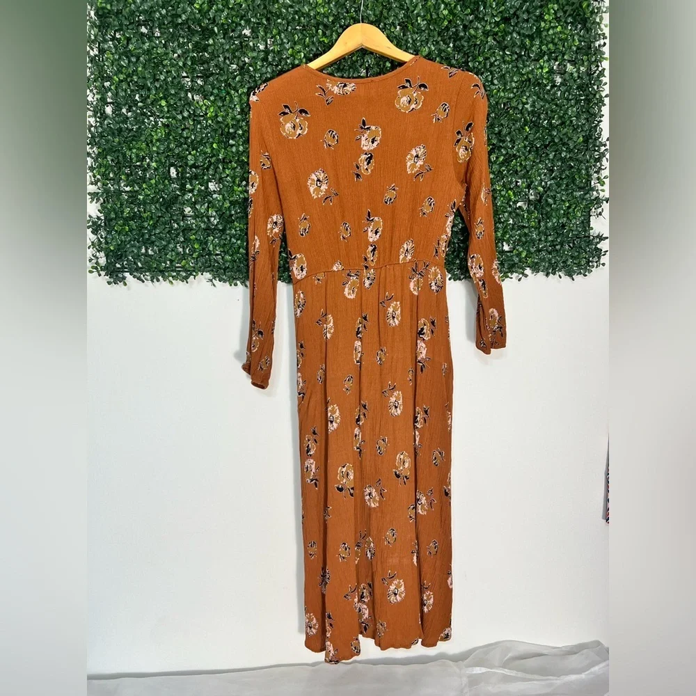 Stitchfix French Grey Brown Floral MIDI Cottagecore Milkmaid Dress Size Large